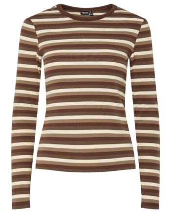 Pieces Bluse May Ls Striped Top Morel Downtwon Brown Greige