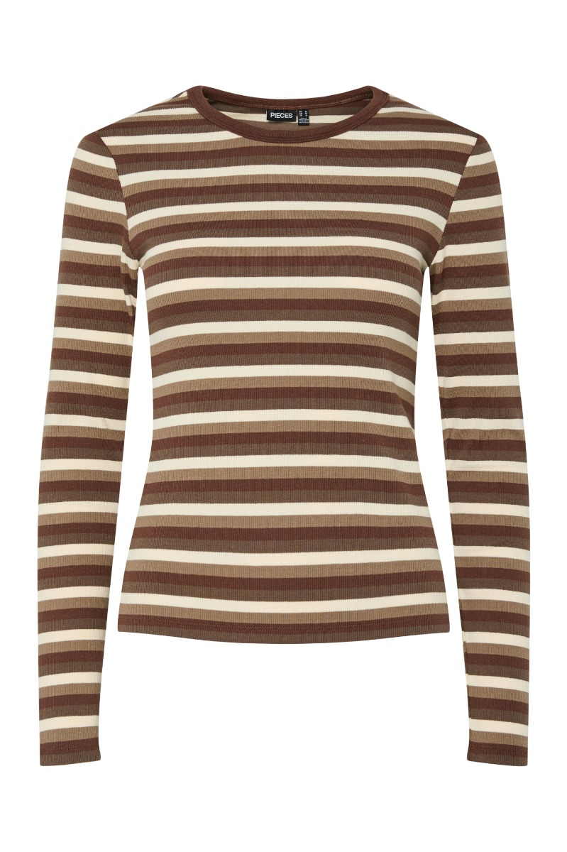 Pieces Bluse May Ls Striped Top Morel Downtwon Brown Greige