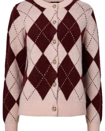 Pieces Cardigan Nysa Ls Harlequin Knit Cardigan Pink Tulle Winetasting