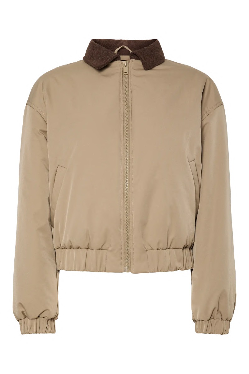 Pieces Jakke Jorma Short Padded Bomber Jacket Greige Hot Fudge