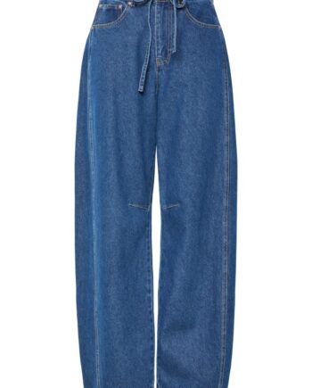 Pieces Jeans Fenna Mw Tie Barrel Jeans Dark Blue Denim