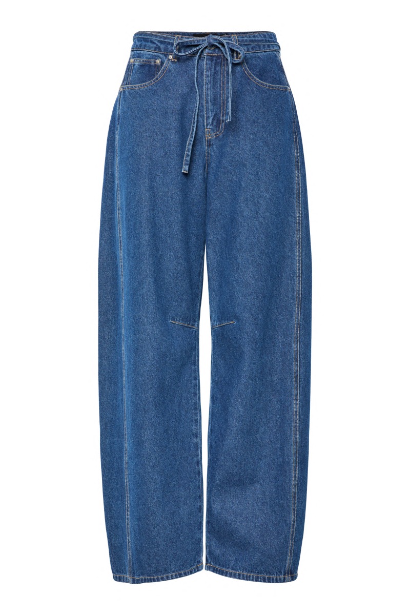 Pieces Jeans Fenna Mw Tie Barrel Jeans Dark Blue Denim
