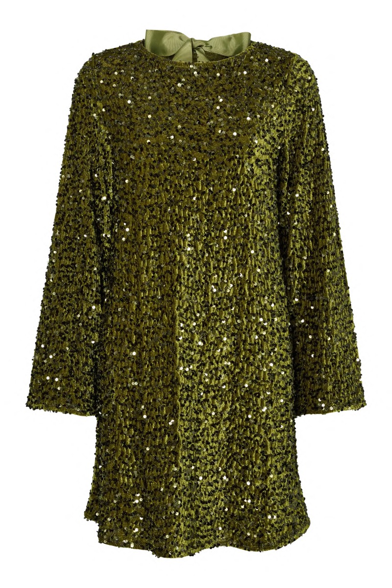 Pieces Kjole Kam Ls Deep Back Bow Dress Kalamata Sequins