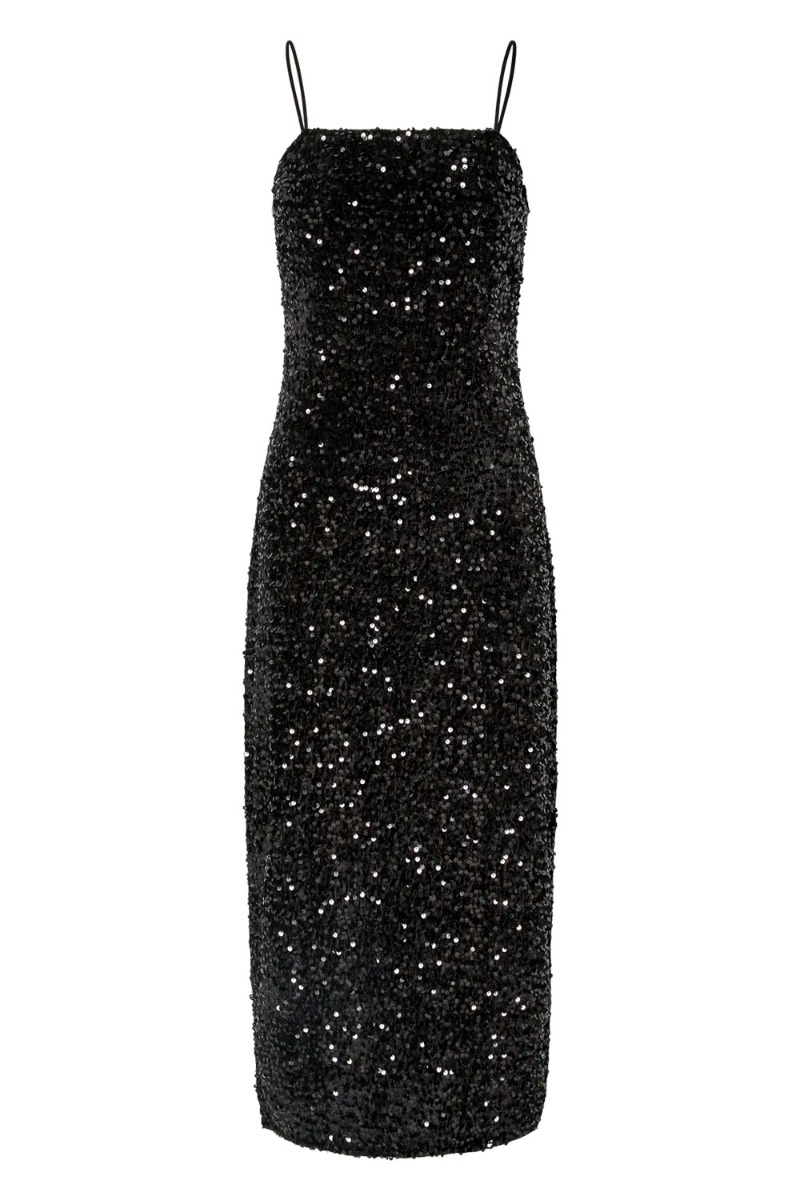 Pieces Kjole Kam Sl Ankle Slip Dress Black Sequins