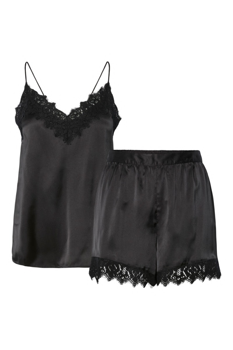 Pieces Nattøj Jenna Xmas Satin Nightwear Set Black