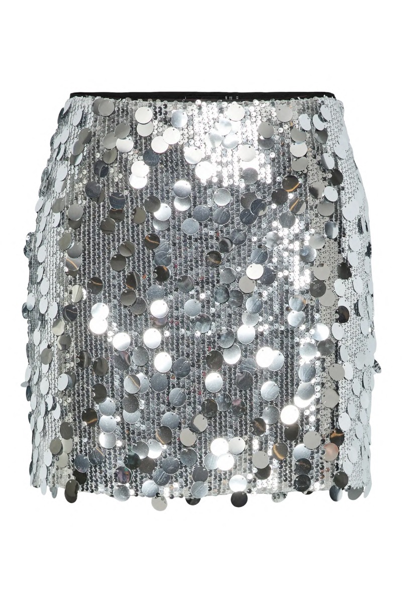 Pieces Nederdel Malou Sequin Mw Mini Skirt Silver Colour