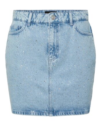 Pieces Nederdel Noel Denim Short Skirt Light Blue Denim   Rhine Stones