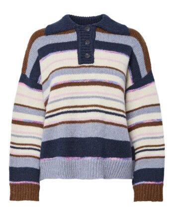 Pieces Strik Rye Ls Polo Knit Downtown Brown Multi Color