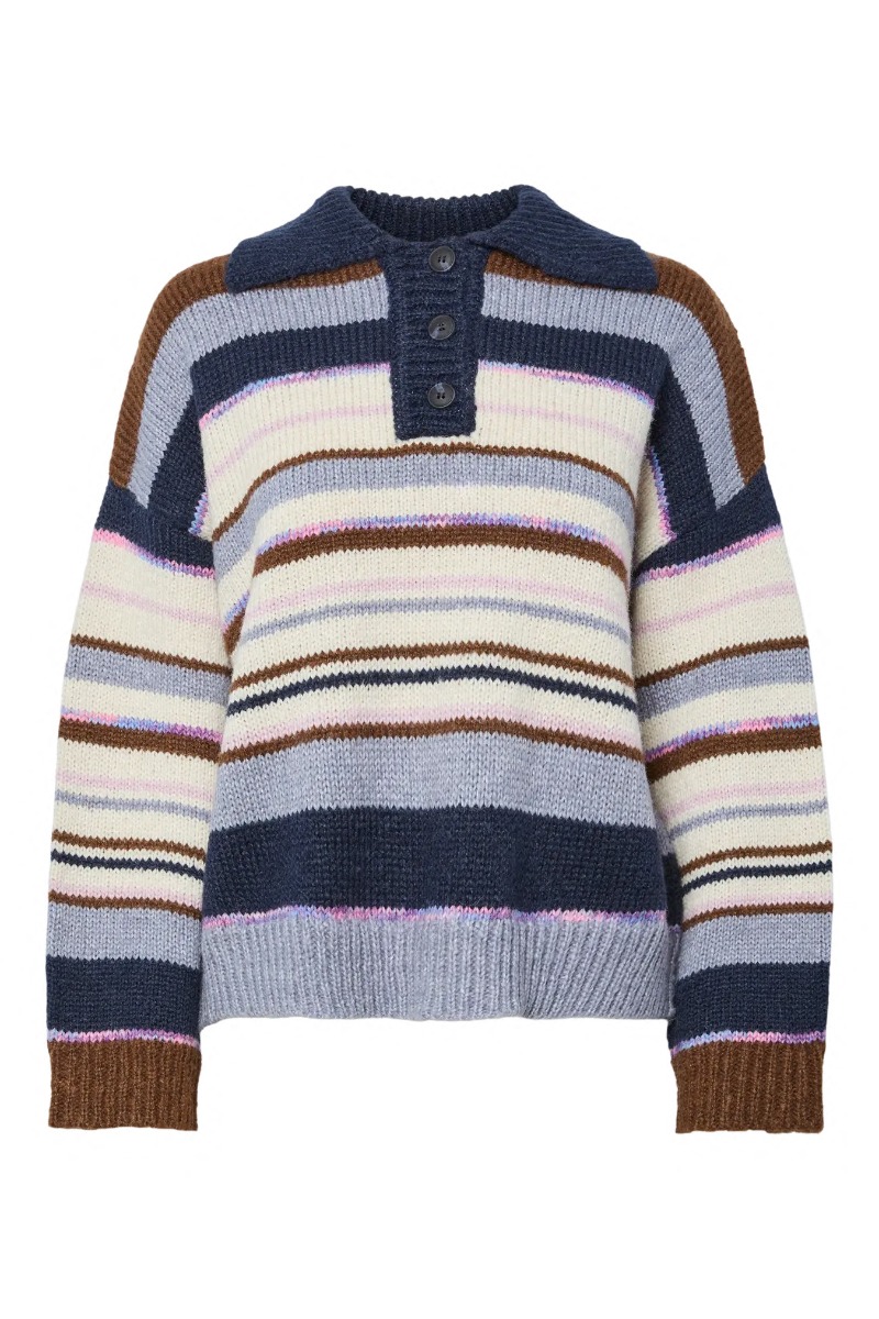 Pieces Strik Rye Ls Polo Knit Downtown Brown Multi Color