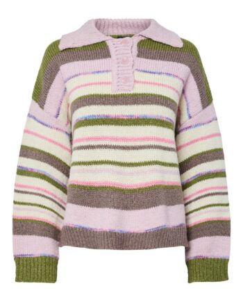 Pieces Strik Rye Ls Polo Knit Sphagnum Multi Color