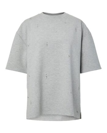 Pieces  -shirt Muna Ss Oversize Detail Tee Medium Grey Melange Rhinestone