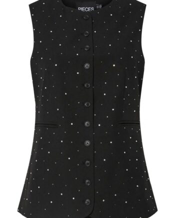 Pieces Vest Michelle Rhinestone Waistcoat Black