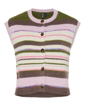 Pieces Vest Rye Sl Polo Knit Vest Sphagnum Multi Color