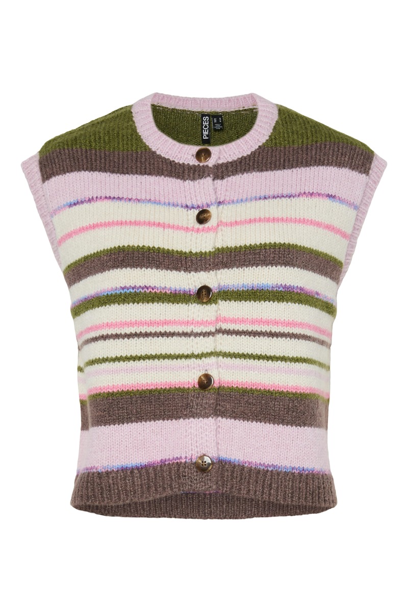 Pieces Vest Rye Sl Polo Knit Vest Sphagnum Multi Color