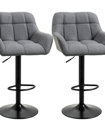 Barstole Sæt Med   Retro Design Højdejusterbar Kunstlæder Hørlook Grå   Sort