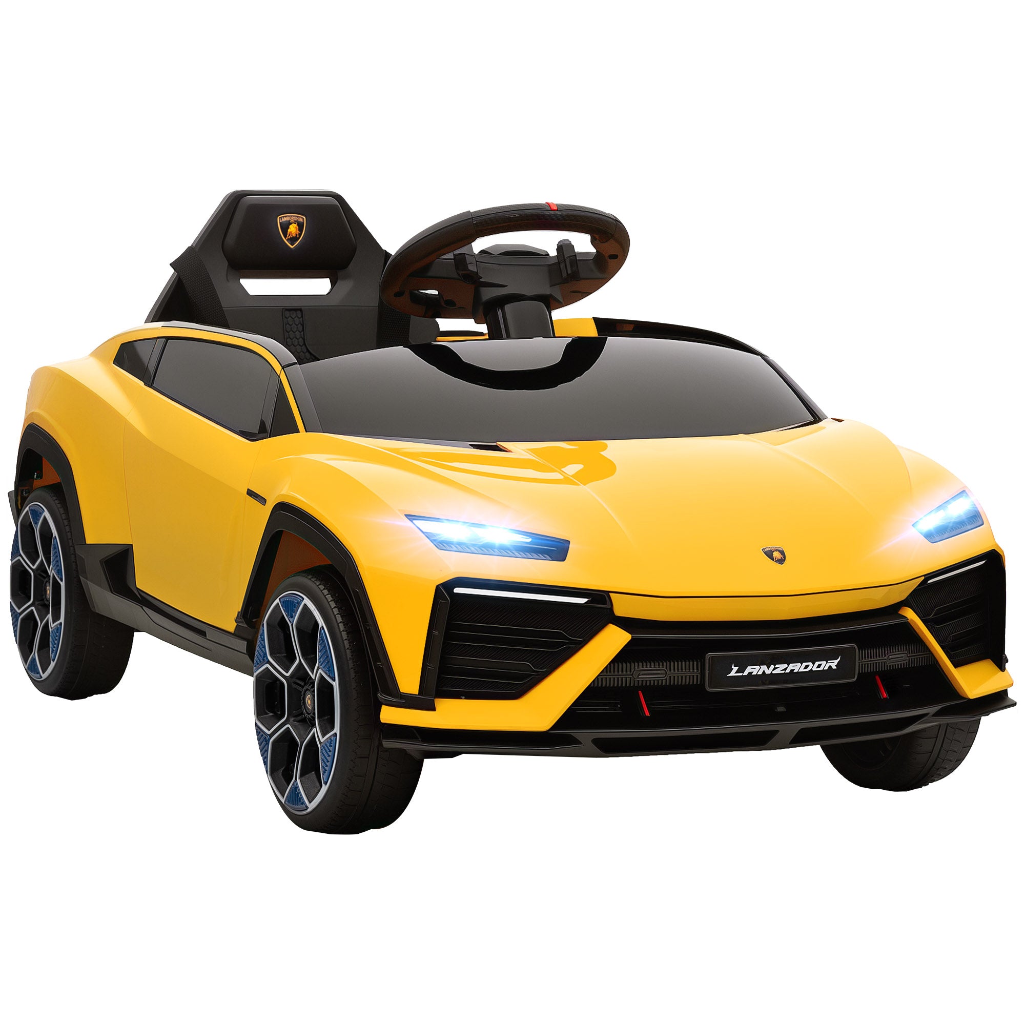 Børne Elbil 12v Med Ghz Fjernbetjening Motorer Horn Led-lys Musik 101 49 43 Cm Gul