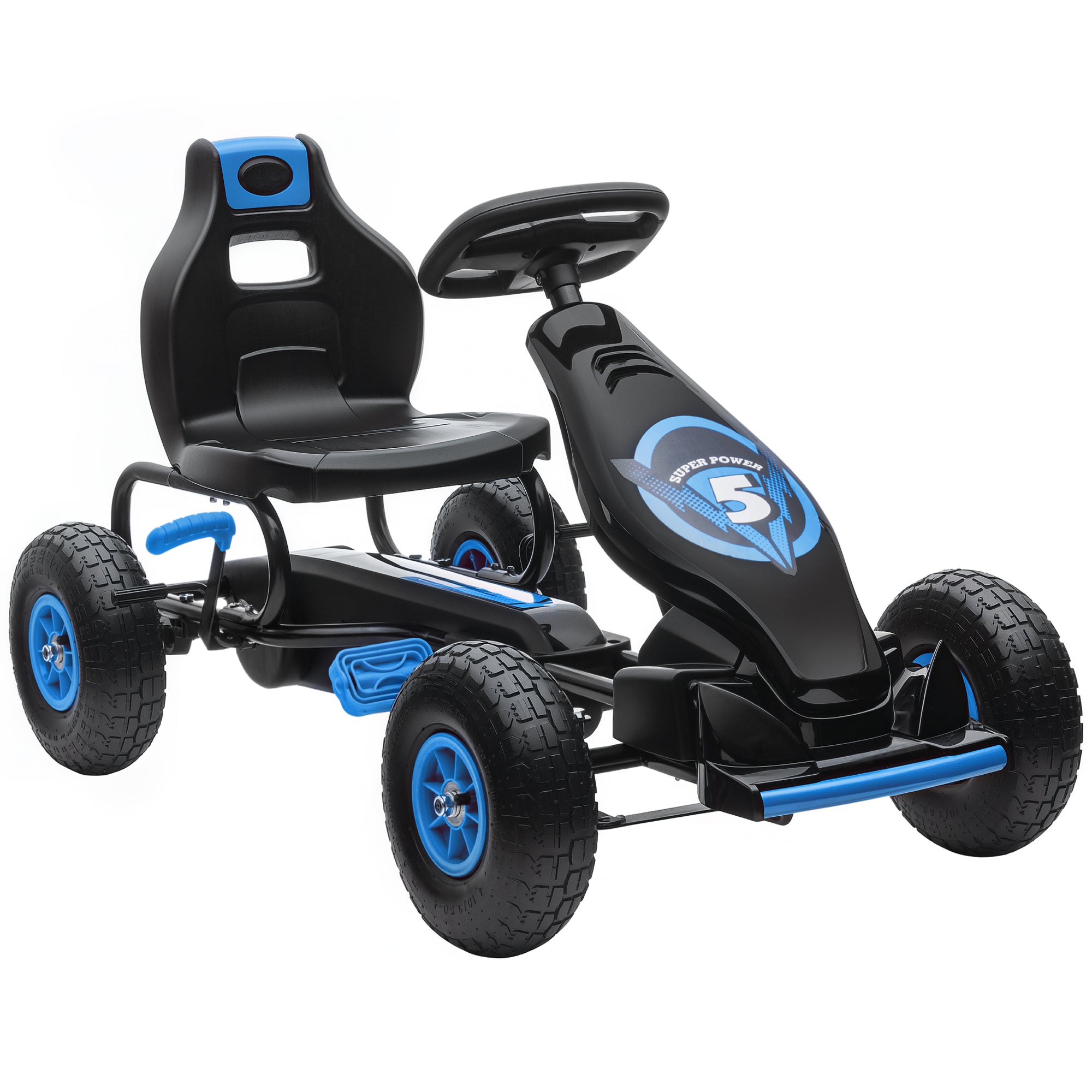 Børne Gokart Med Pedaler Og Justerbart Sæde  Indendørs Og Udendørs  Fra   år  Blå Og Sort  121   58   61 Cm