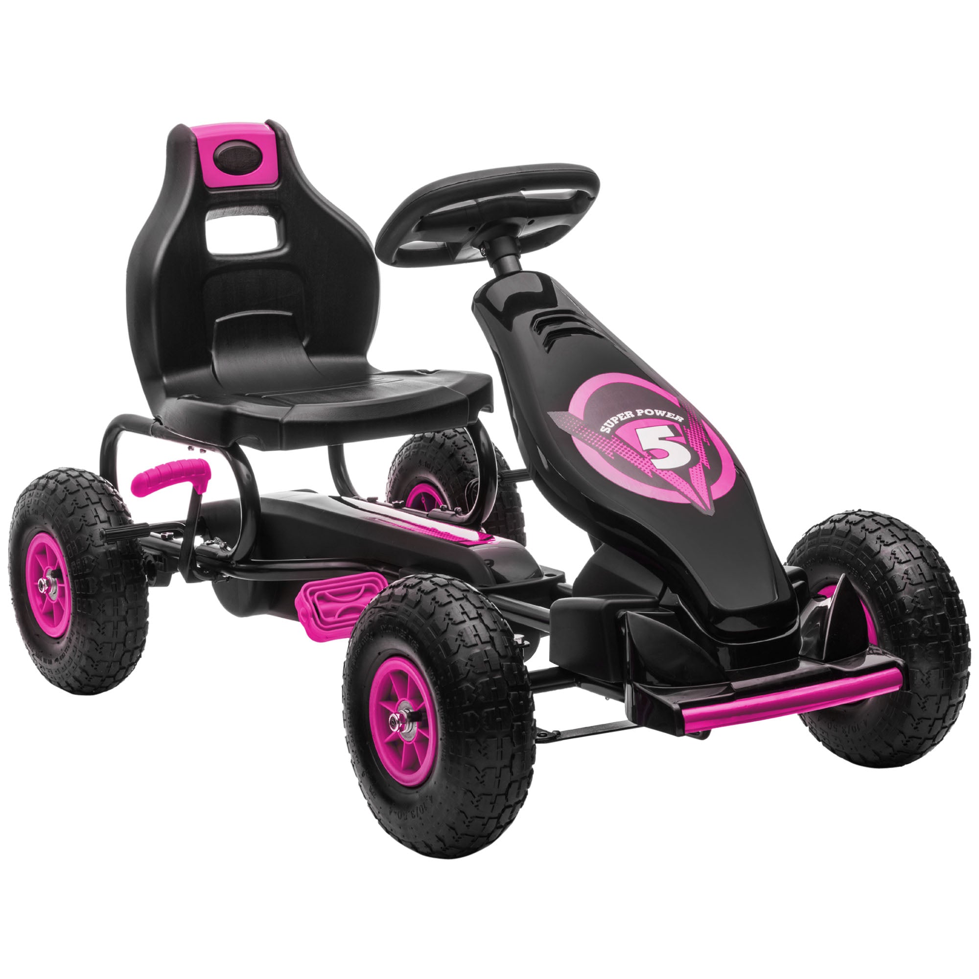 Børne-gokart Med Pedaler Justerbart Sæde Indendørs Og Udendørs Brug Fra år Pink Sort 121 58 61 Cm