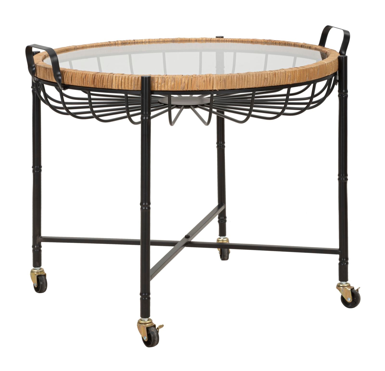 Boho Chic Bord   Jern  Glas Og Rattan   70x5x65 Cm