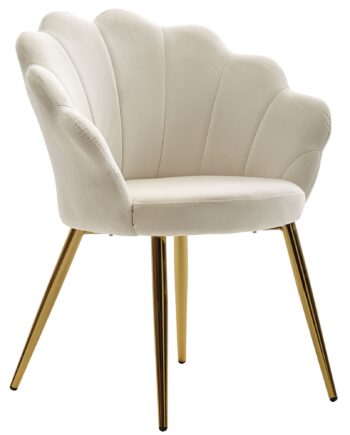 Elegant Og Stilfuld Spisestuestol   Velvet Med Guldben Og Tulipanryg  Hvid Og Guldfarvet