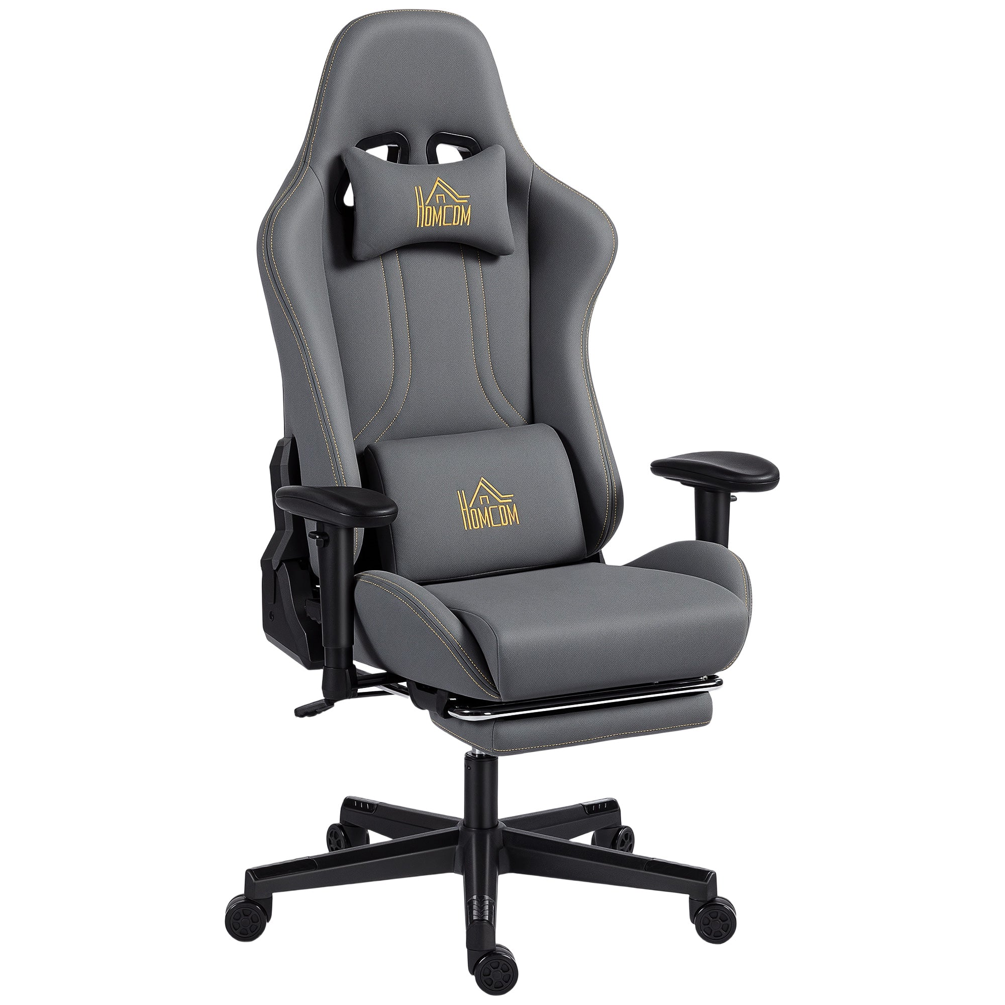 Ergonomisk Gamingstol Med 3d-armlæn Justerbar Rullende Skrivebordsstol Med Lændestøtte Grå