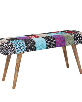 Fløjlsbænk   Massiv Træbænk  Farverig  117x51x38 Cm  Patchwork Sengebænk  Designer Polstret Bænk Til Entreen  Moderne Polstret Stofbænk Til Spisestuen  Rygløs Entrebænk