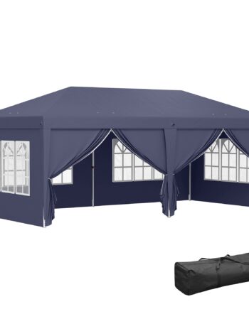 Foldbar Pavillon          Aftagelige Sidepaneler  Store Vinduer  Lynlåsdøre  Stålramme  Blå
