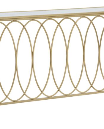 Glam Konsolbord   Guldfarve  Jern  Mdf Og Glas   160x40x79 Cm