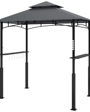 Grillpavillon  Havegrilltelt Med Krydderirækker  Led-belysning  Metal  Plastik  243l   148b   248h Cm  Grå