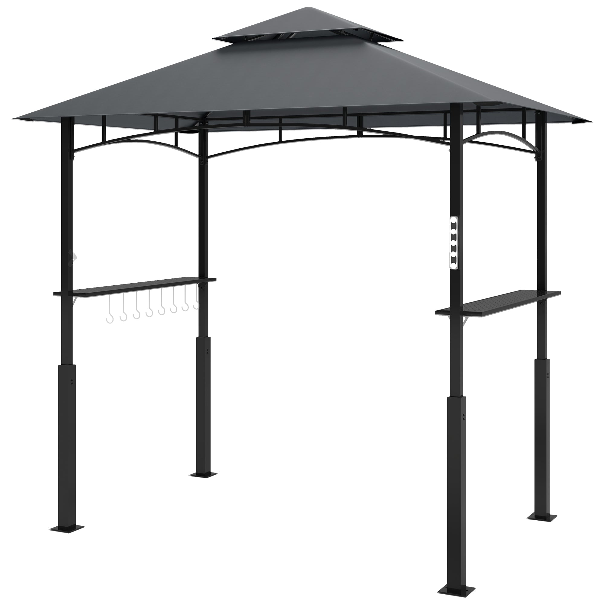 Grillpavillon Havegrilltelt Med Krydderirækker Led-belysning Metal Plastik 243l 148b 248h Cm Grå