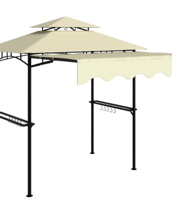 Grillpavillon 242x232x248 Cm  Vandafvisende  Flammehæmmende  Havepavillon Med Dobbeltlagstag  Beige