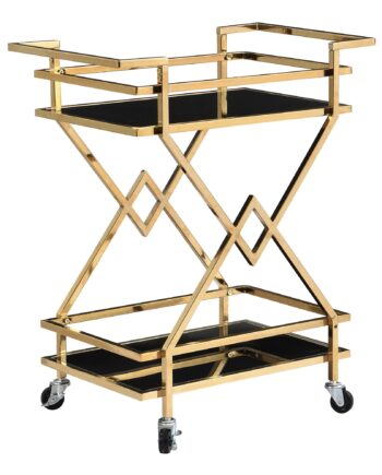 Guld Serveringsvogn Med Glashylder 65x80x40 Cm  Moderne Barvogn På Hjul  Designer Drikkevare- Og Tevogn  Metal  Sort Og Guld  Til Stue  Køkken  Spisestue  Multifunktionel Rullevogn