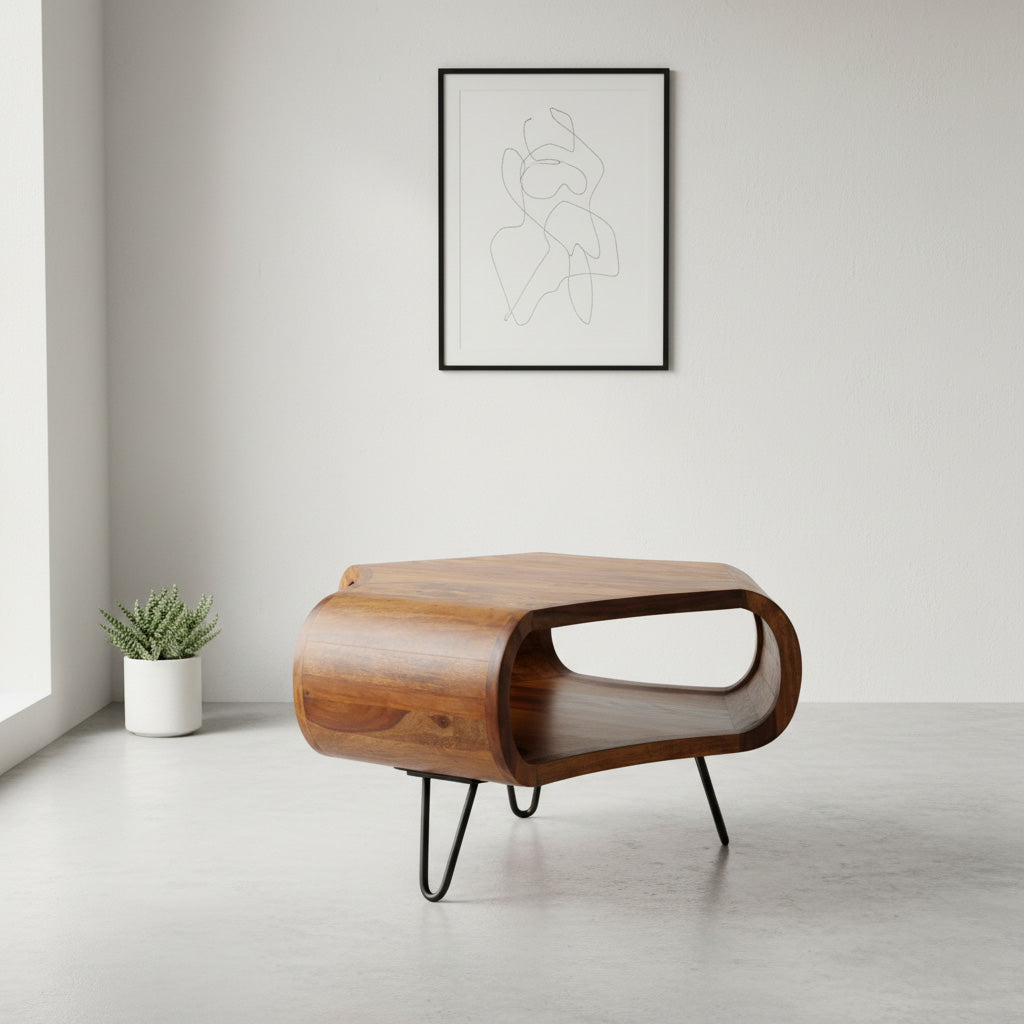 Håndlavet Sofabord   Organiske Former  Massivt Træ  55x38x55 Cm  Brun