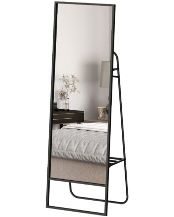 Helfigursspejl  Industridesign  Baghylde    Knager  Metalramme  Til Soveværelse  157   50 Cm  Sort