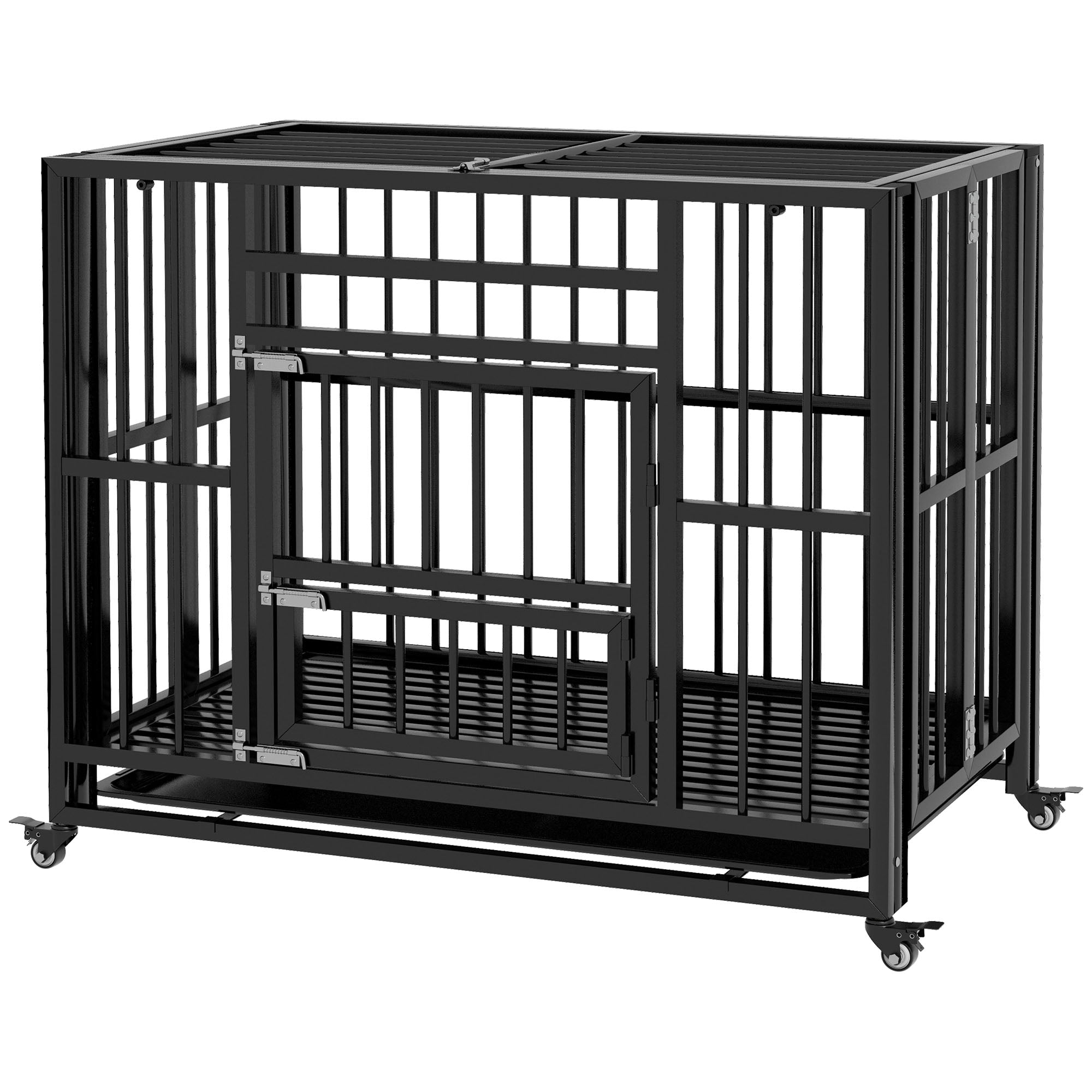 Hundebur  Inklusive Bundbakke  Lås  Universalhjul  94 Cm   58 Cm   78 Cm  Sort