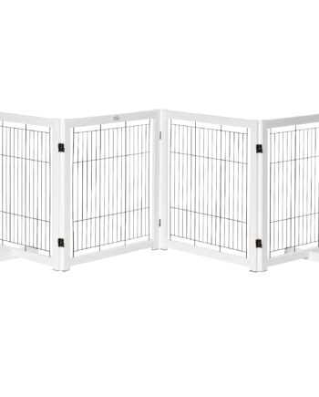 Hundegitter Træ Hundegitter Sikkerhedslåge Tovejs Foldbart Stål Hvid 305   35     82 Cm