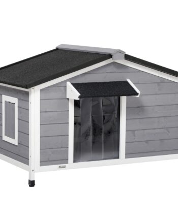 Hundehus   Massivt Træ  Vejrbestandigt  Asfalttag  Aftageligt Gulv  109 Cm   79 Cm   72 Cm  Grå   Hvid