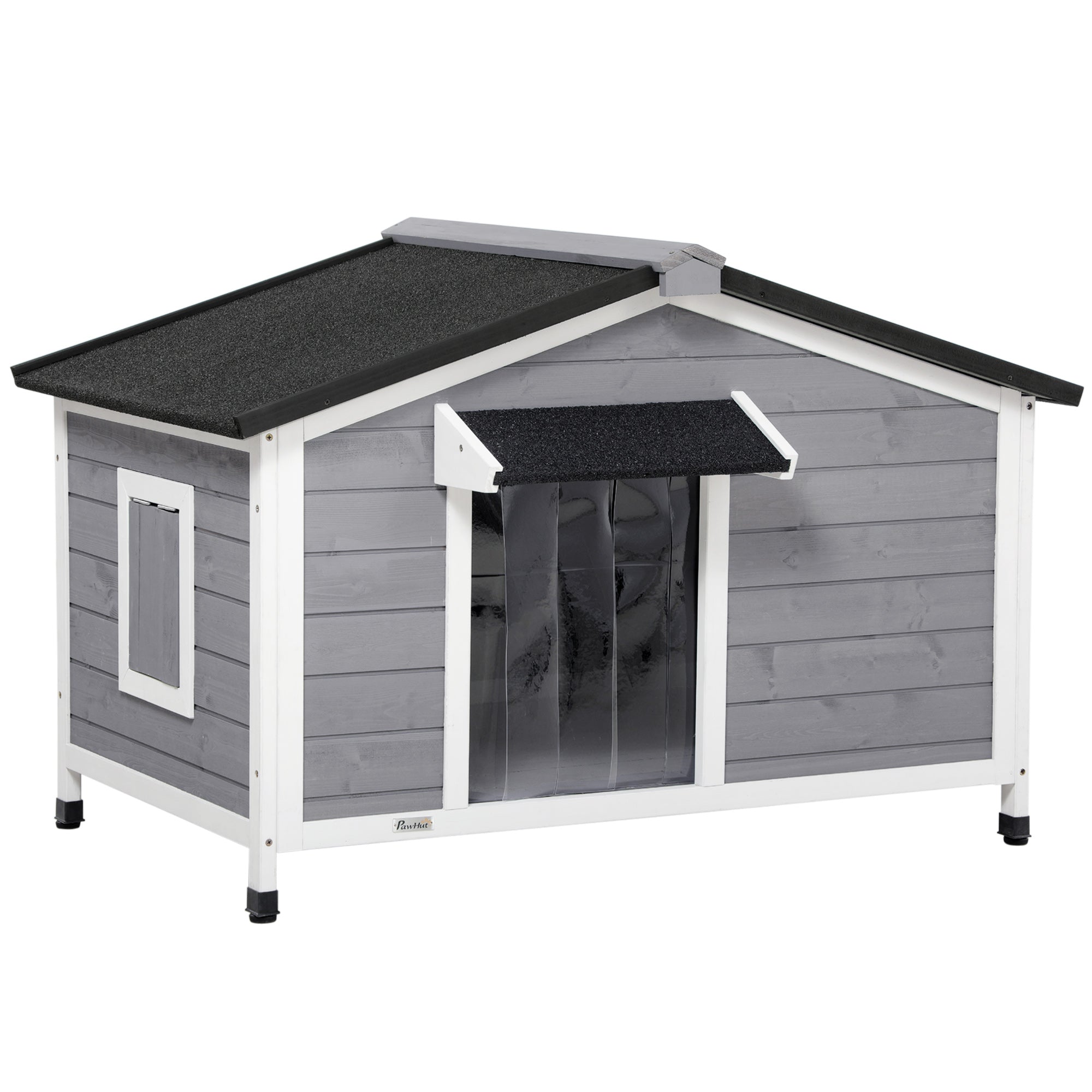Hundehus   Massivt Træ  Vejrbestandigt  Asfalttag  Aftageligt Gulv  109 Cm   79 Cm   72 Cm  Grå   Hvid