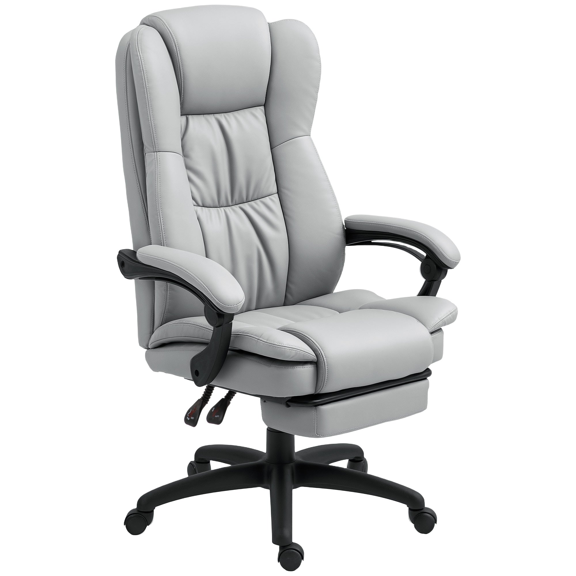 Justerbar Drejestol Med Fodstøtte Nakkestøtte Massagefunktion Kunstlæder 68 5x68 5x113-121cm