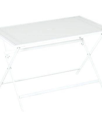 Klapbord Havebord Med 42 Mm 50 Mm Paraplyhul Klapbord Foldbart Sidebord Balkonbord Picnicbord Spisebord Metal Hærdet Glas Hvid 110   70   70 Cm