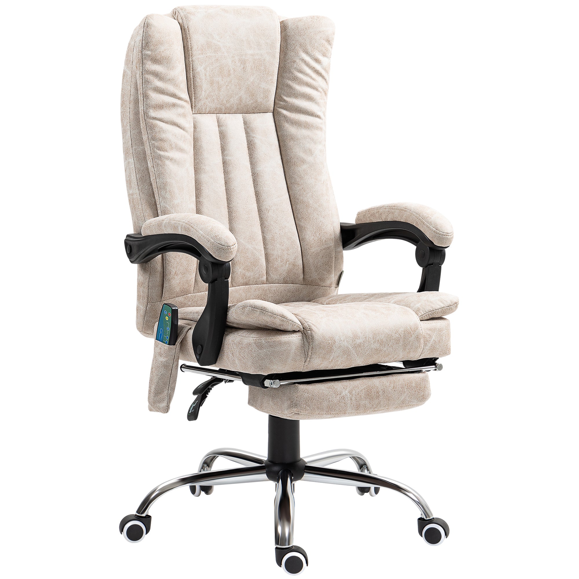 Kontorstol Med Massagefunktion  Ergonomisk Skrivebordsstol Med Lænefunktion  Varmefunktion  Sidelomme  Cremehvid