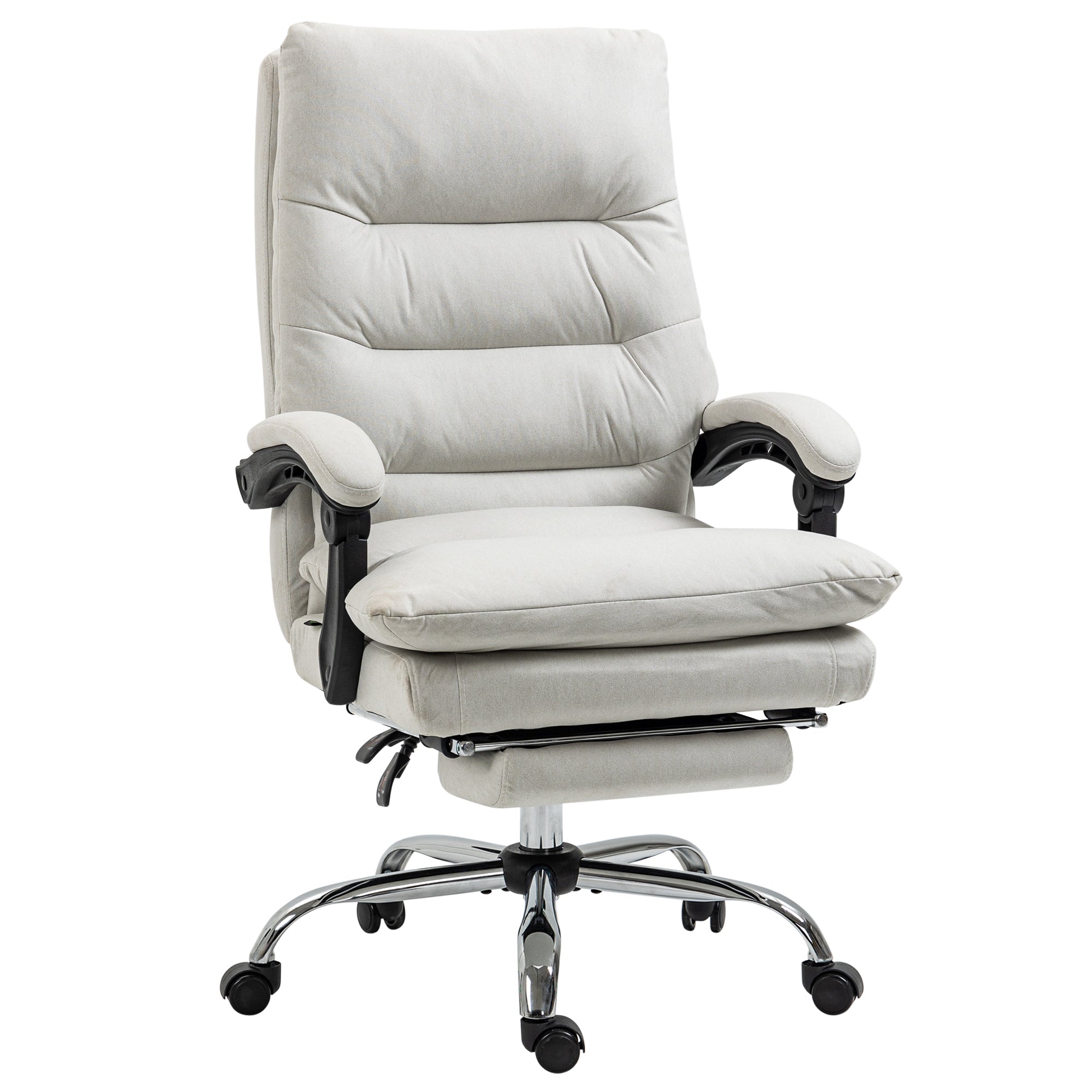 Kontorstol Med Massagefunktion  Opvarmet  Vipbar  Kunstlæder  65x72x109-117cm  Cremehvid