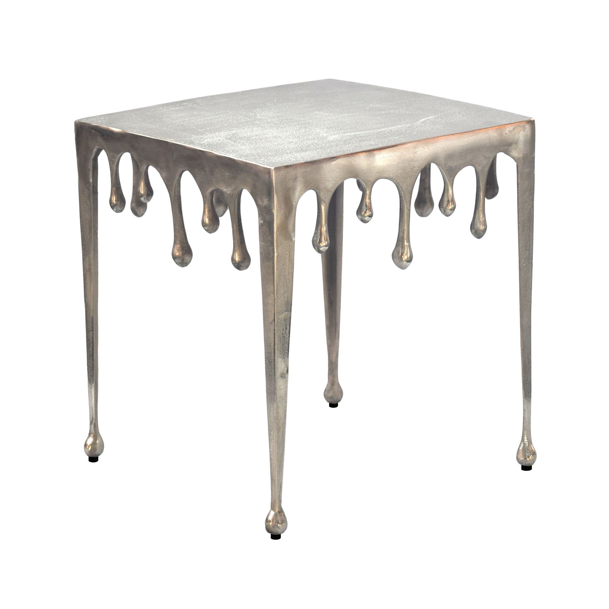 Kvadratisk Sidebord Aluminium 45 Cm Sølvfarvet Dråbedesign Håndlavet
