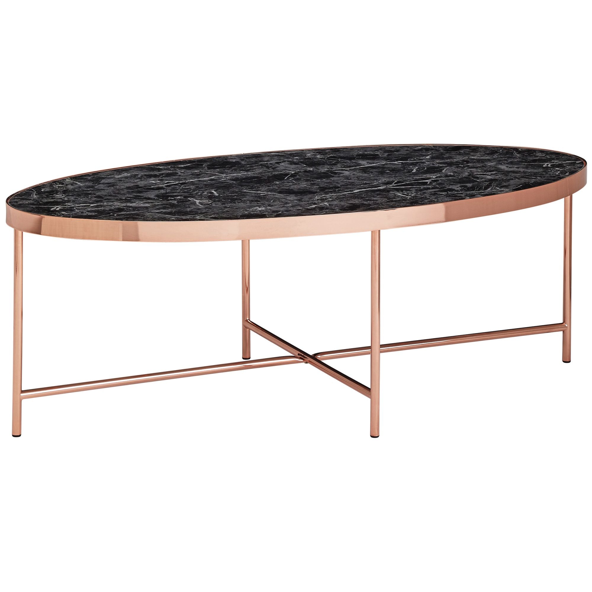 Ovalt Sofabord Med Bordplade   Marmor-look  Sort  110   40   56 Cm