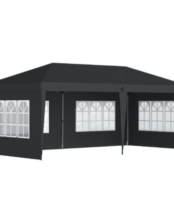 Pavillon Ca  3x6m Vandtæt Pop-up Foldepavillon Med   Sidepaneler  Vindue  Uv-beskyttelse  Bæretaske  Sort