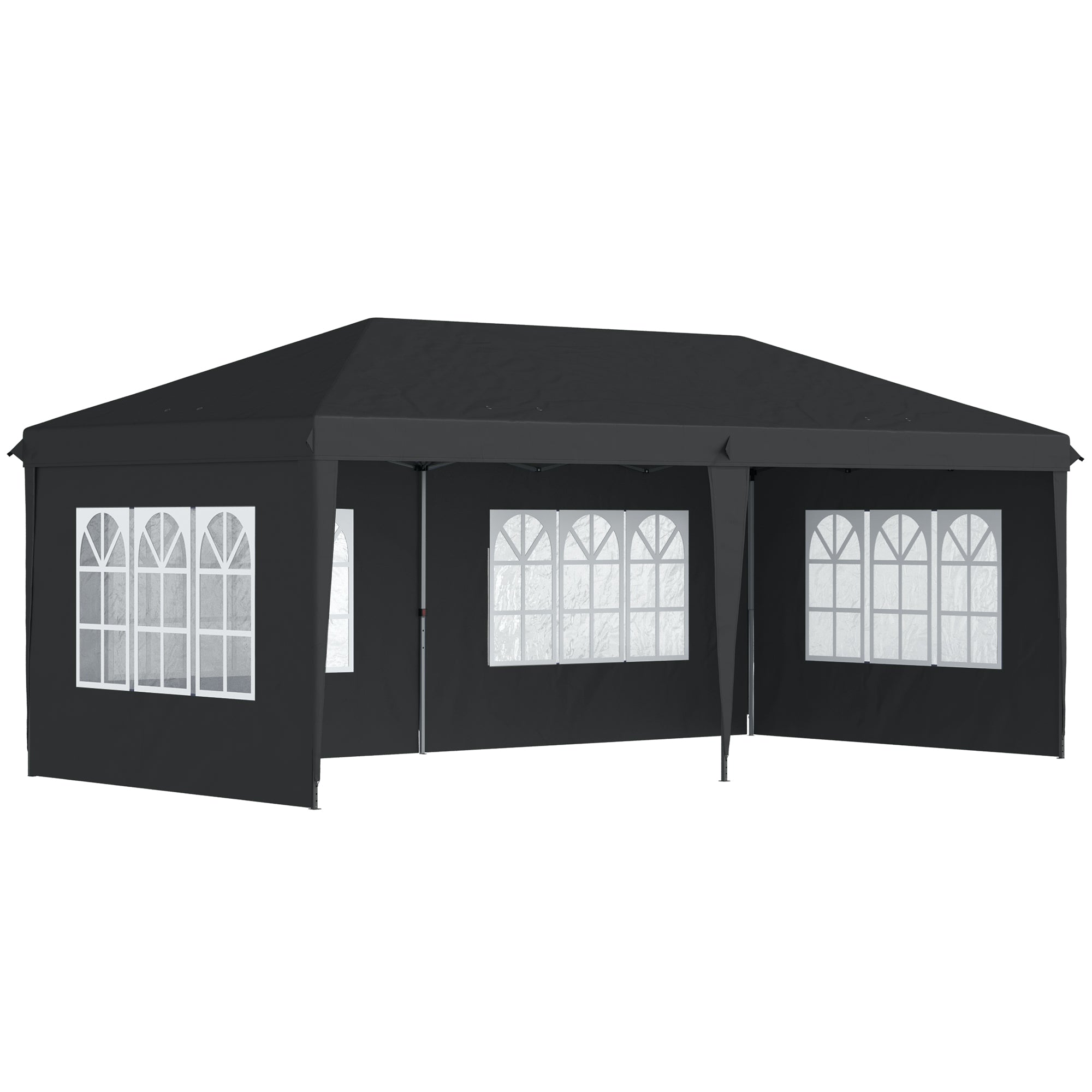 Pavillon Ca 3x6m Vandtæt Pop-up Foldepavillon Med Sidepaneler Vindue Uv-beskyttelse Bæretaske Sort