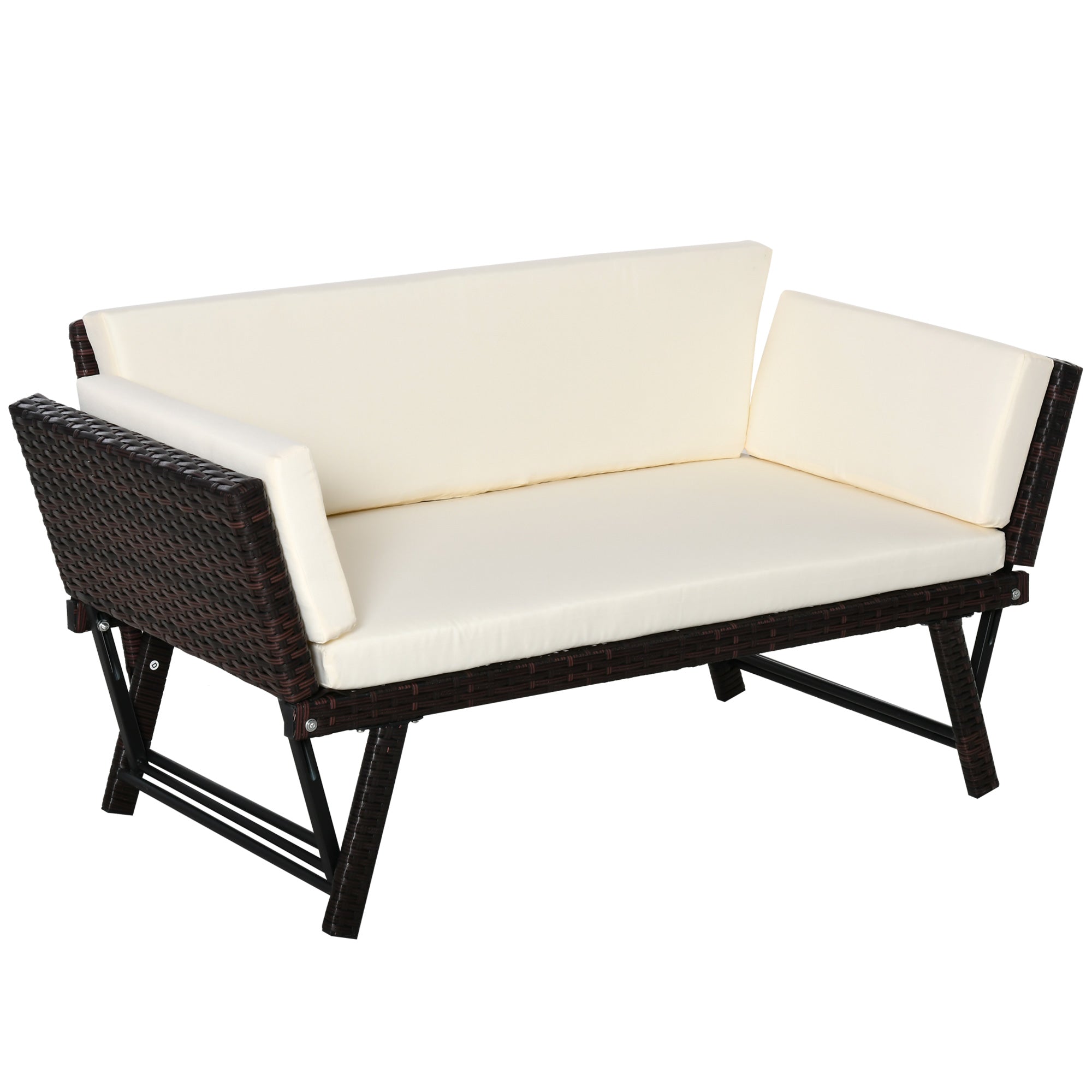 Polyrattan Havesofa -personers Havemøbler Loungesofa Havebænk Havelænestol Foldbar Armlæn Stål Brun 129 63 67 Cm