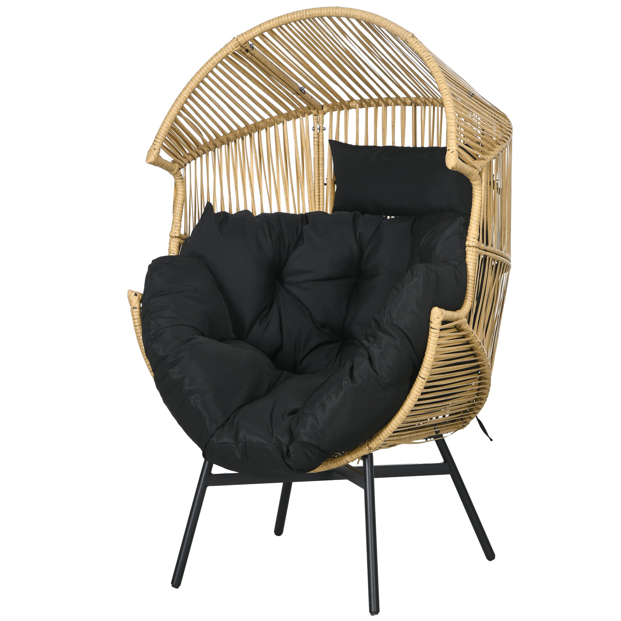 Rattan Lænestol Udendørs Lænestol Havelænestol Pe-rattan 89 Cm 75 Cm 143 Cm Naturlig Sort
