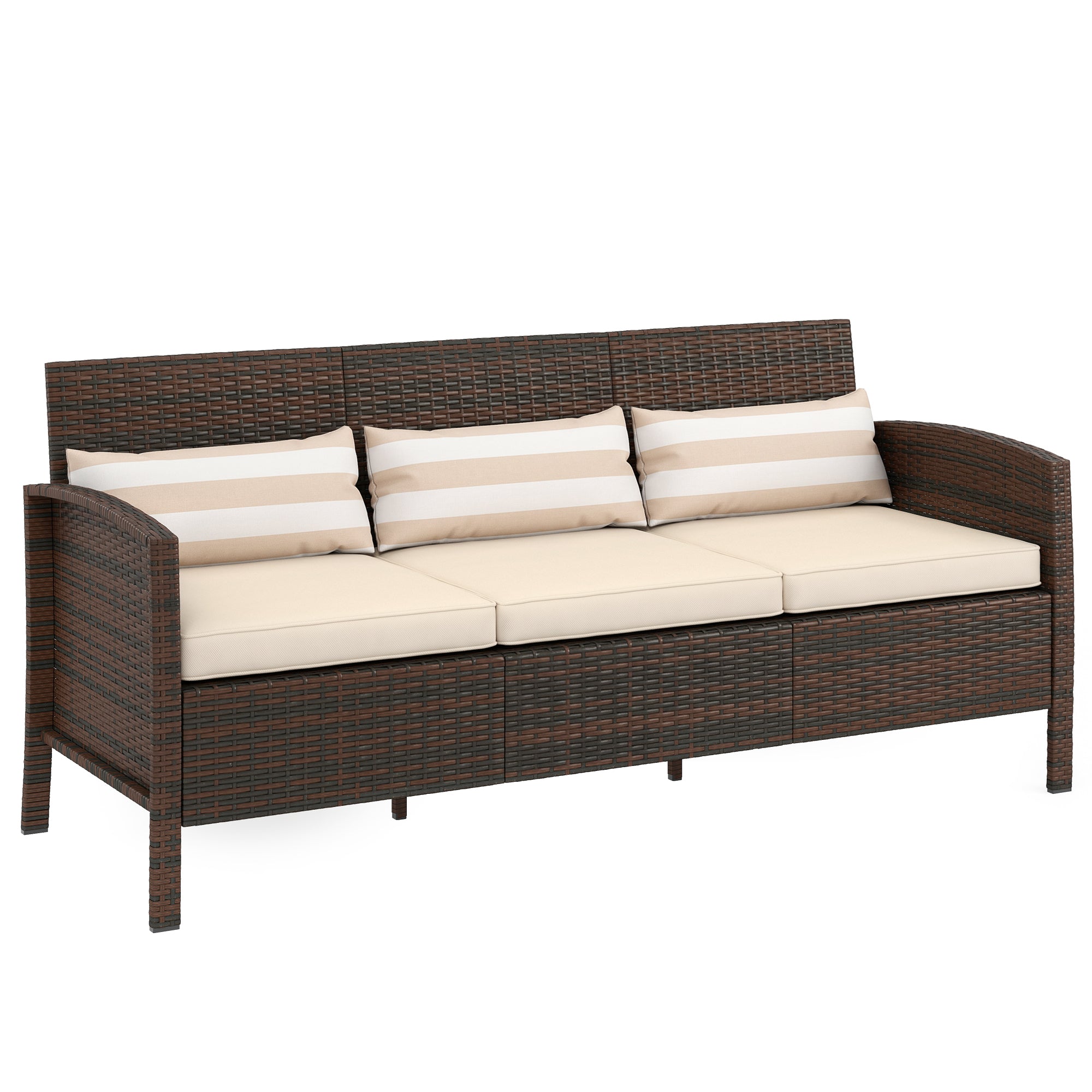 Rattan Sofa Med Hynder Tre-personers Havelounge Sofa Stål Brun 173 68 78 Cm