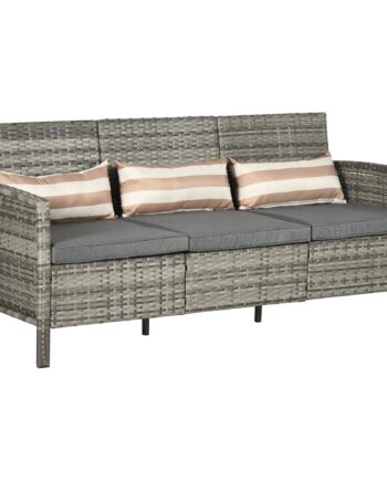 Rattan Sofa Med Hynder  Tre-personers  Havelounge Sofa  Stål  Grå  173   68   78 Cm